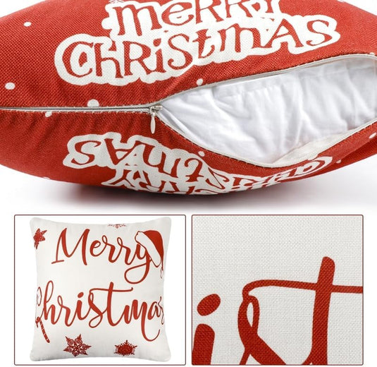 Merry Christmas weihnachtliche Kissen-Bezüge 45x45 cm rot-weiß 4 Verschiedene Design-Motive Weihnachtsdeko