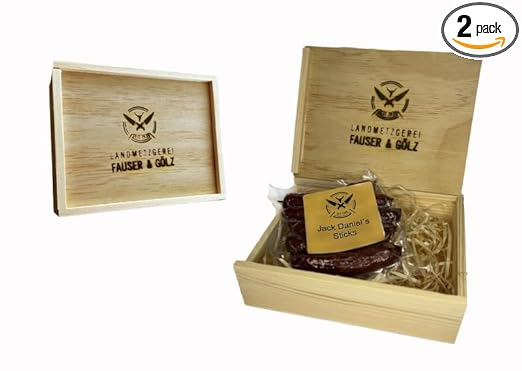 Original JACKY SALAMI STICKS in edler Geschenkbox aus Holz | 120 Gramm | eigene Herstellung | Männergeschenk | Pfefferbeißer | Rauchpeitschen