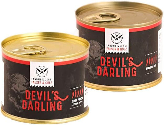 Original DEVIL'S DARLING Schärfegrad 3 + 5 Doppelpack | scharfe Lyoner | Dosenwurst | Wurst mit Chilli Carolina Reaper