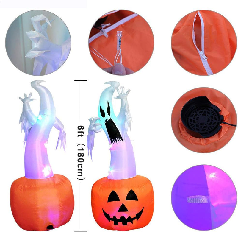 Laden Sie das Bild in Galerie -Viewer, Halloween Deko XXL Geist mit KÜRBIS Indoor+Outdoor, selbst aufblasend, mit Halterungen, LED beleuchtet, wasserdicht, CE und TÜV Zertifiziert
