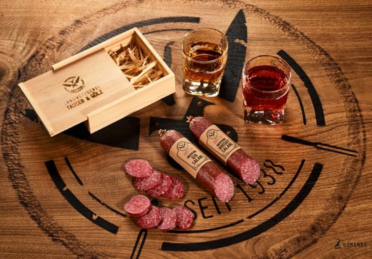 Original WHISKY SALAMI | 130 Gramm | eigene Herstellung | Männergeschenk | mit schottischem Single Malt Whisky