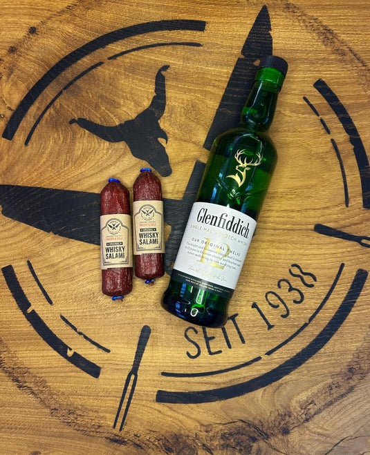 Original WHISKY SALAMI | 130 Gramm | eigene Herstellung | Männergeschenk | mit schottischem Single Malt Whisky