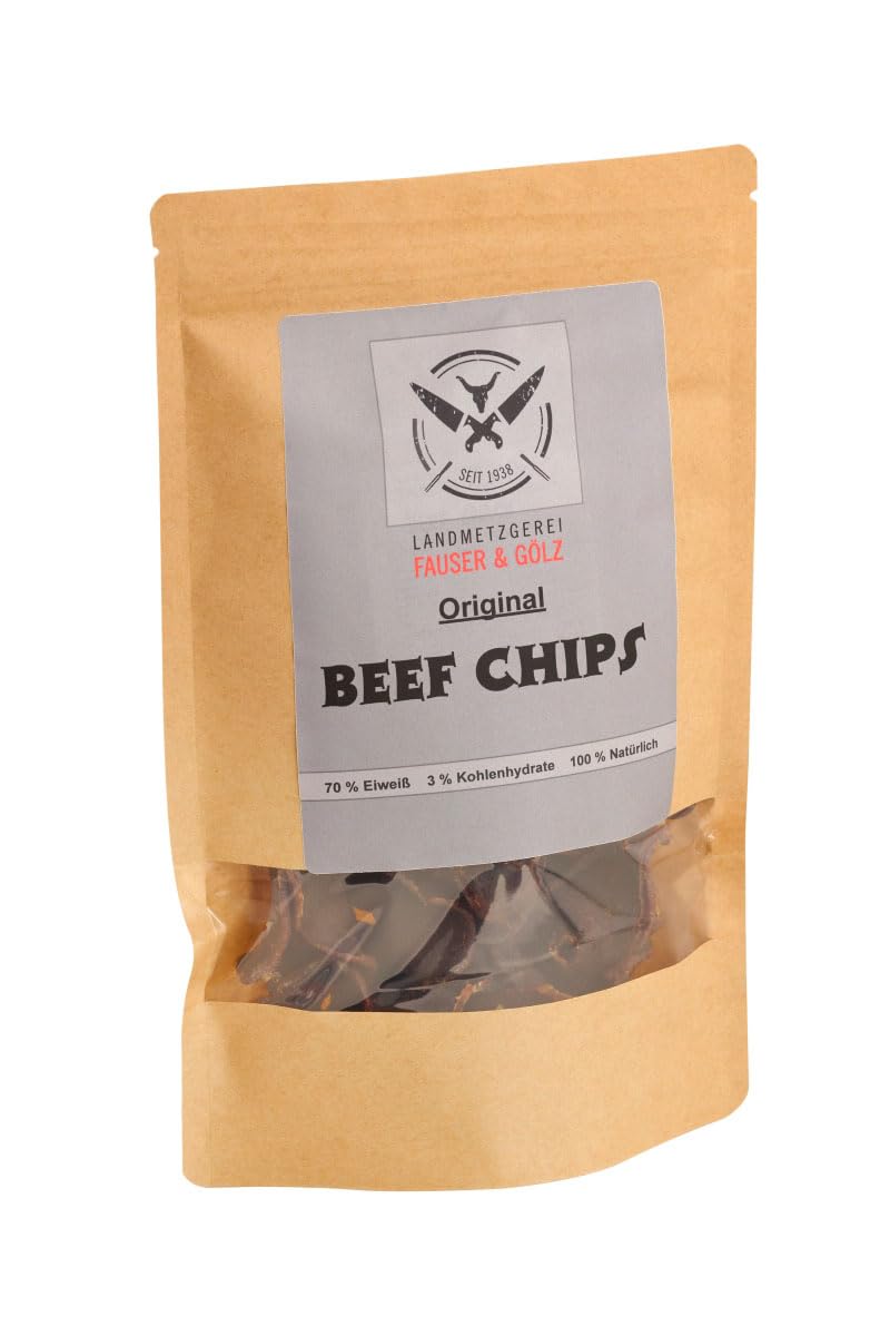 Laden Sie das Bild in Galerie -Viewer, Original BEEF CHIPS Trockenfleisch-Chips | 70% Eiweiß | Sport Snack | eigene Herstellung | ohne Zusätze | Beef Jerkey | Topping für Salat und Suppe
