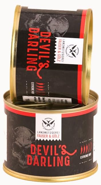 Original DEVIL'S DARLING Schärfegrad 3 Doppelpack 2x 190g | scharfe Lyoner | Dosenwurst | Wurst mit Chilli Carolina Reaper