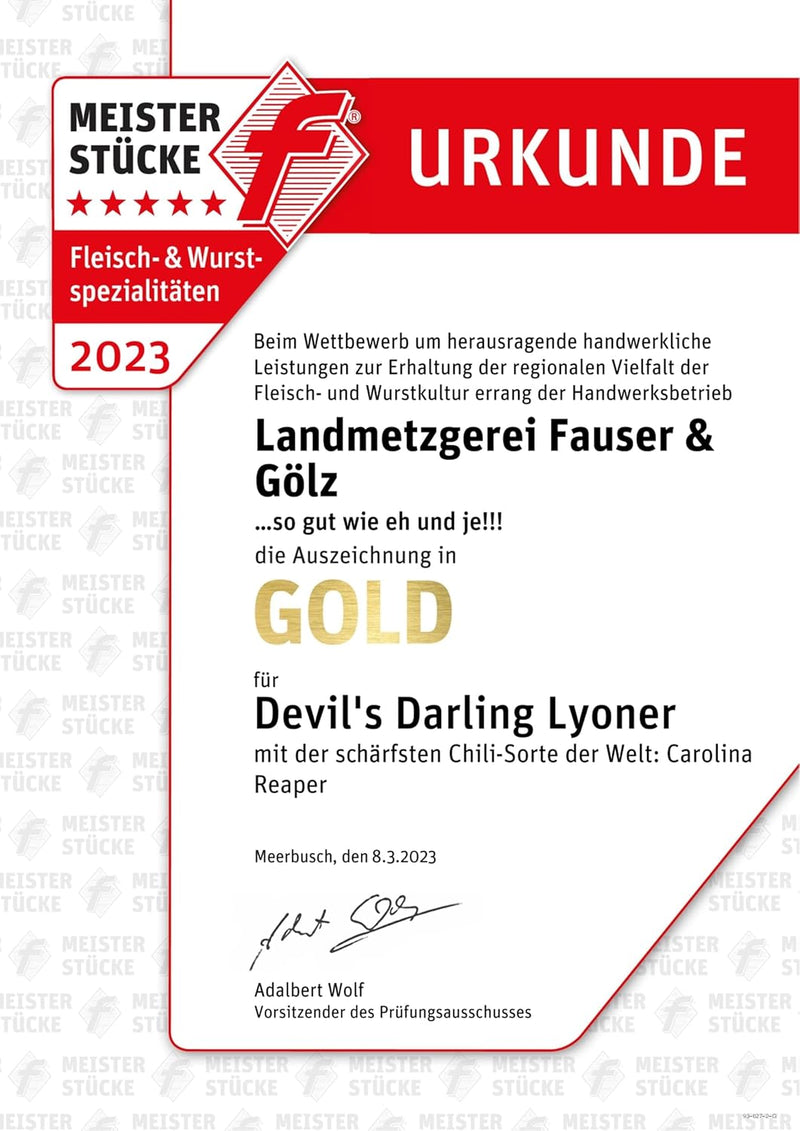 Laden Sie das Bild in Galerie -Viewer, Original DEVIL&#39;S DARLING Schärfegrad 5 | scharfe Lyoner | Dosenwurst | Wurst mit Chilli Carolina Reaper
