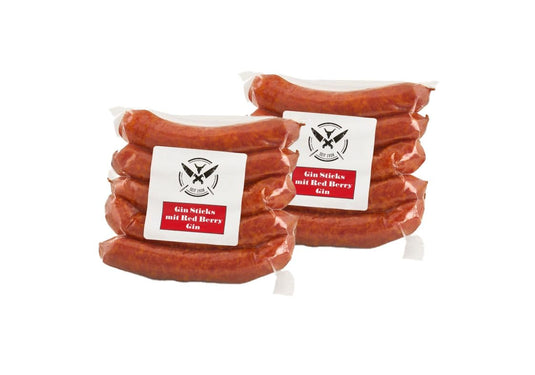 Original GIN STICKS Räucherwurst Doppelpack | 240 Gramm 10 Stück | eigene Herstellung | Männergeschenk | Pfefferbeißer | Rauchpeitschen